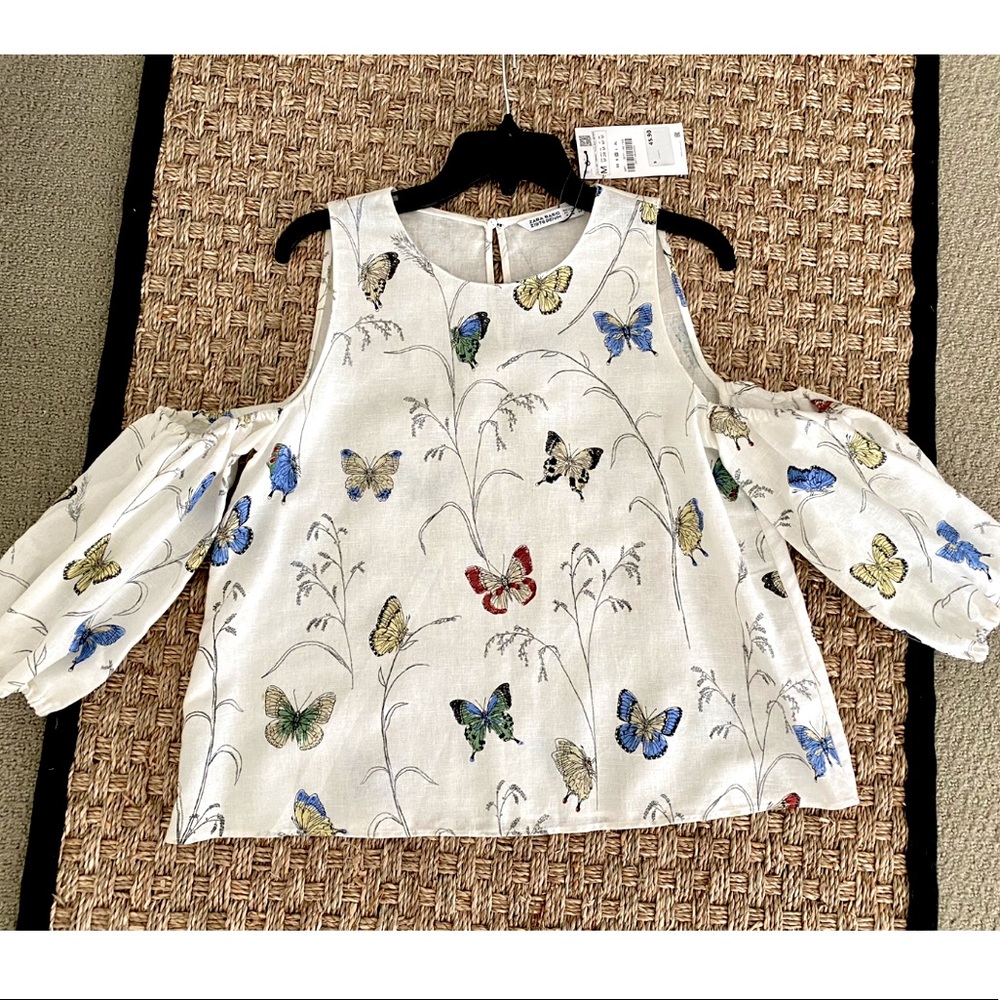 Zara Basic Denim Top with cold shoulder, new with tags